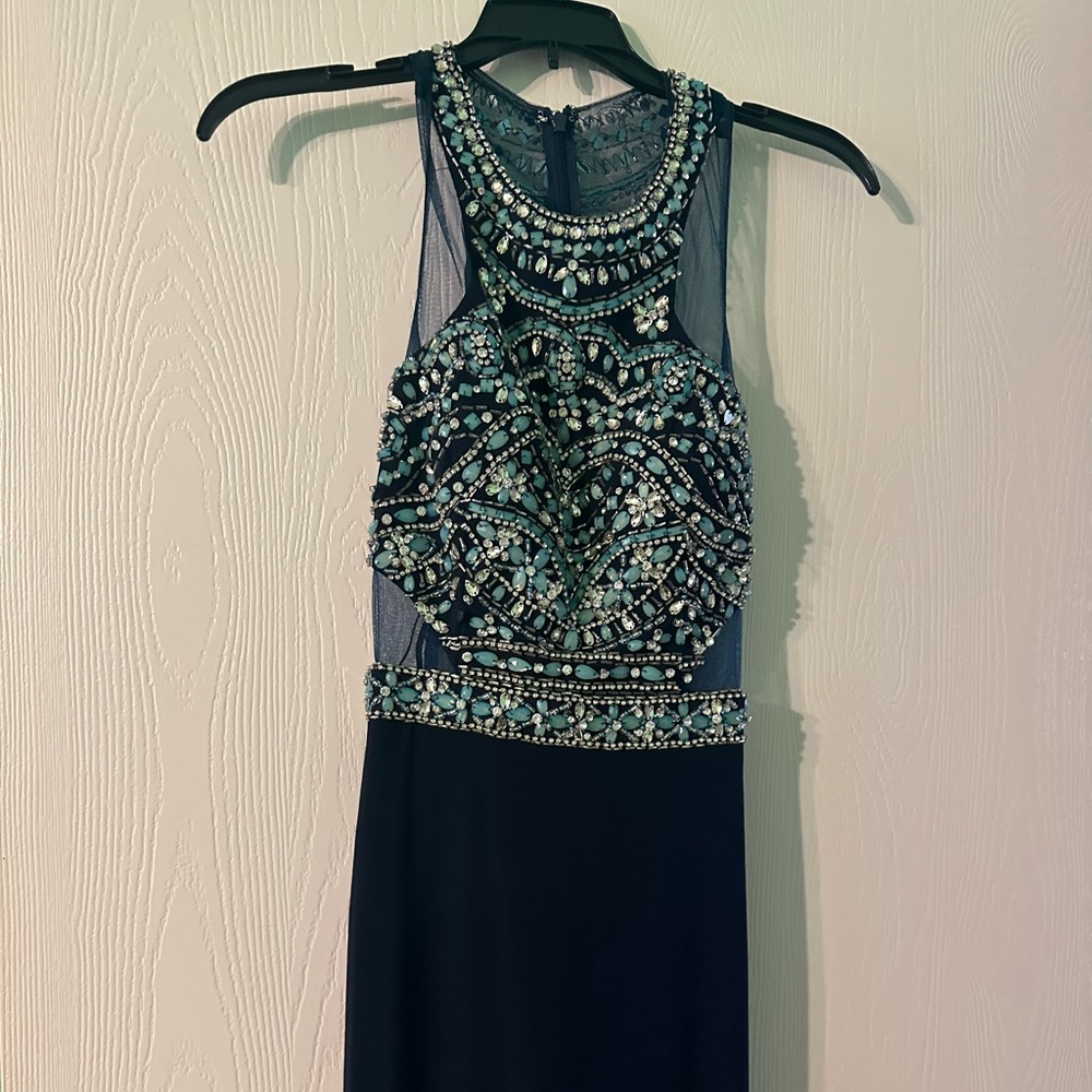 Blue Navy Jeweled Prom Formal Dress